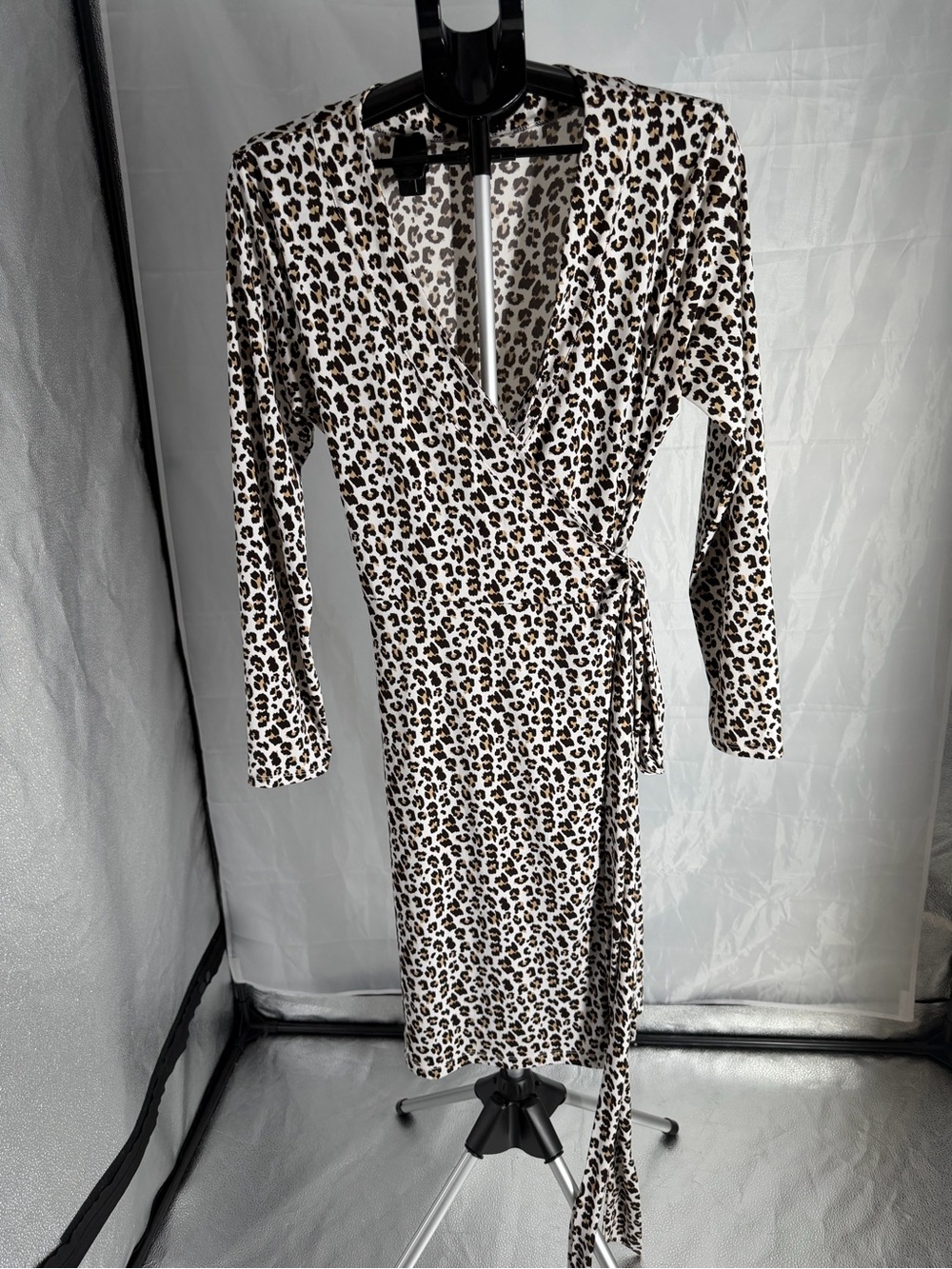 Banana Republic Women Leopard Print Wrap Dress - White & Brown& Black Sz Large